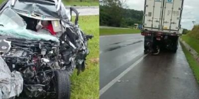 Acidente entre caminhonete e carreta deixa uma pessoa ferida na BR-116 em São Lourenço do Sul