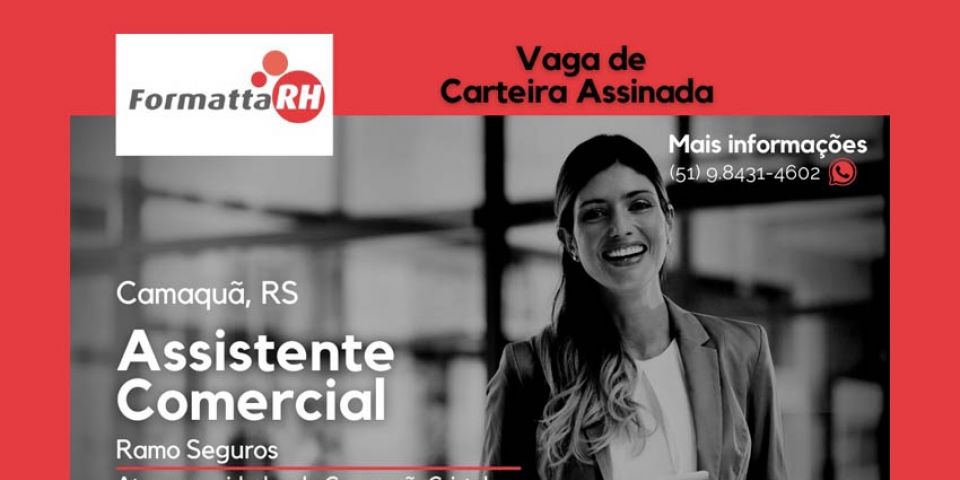 Formatta RH tem uma vaga de emprego de carteira assinada para o ramo de seguros para Camaquã