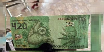 Cédula de R$ 420 com estampa de bicho-preguiça e maconha é apreendida