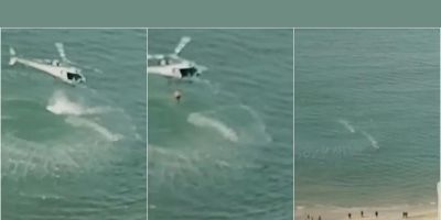 Policial se joga de helicóptero no mar para capturar suspeito de furto em Fortaleza