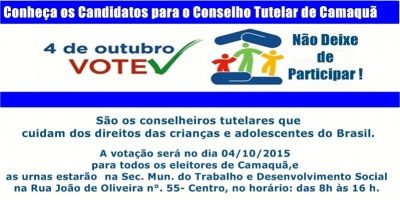 Eleições para conselheiros tutelares de Camaquã ocorrem dia 4 de outubro. Conheça os candidatos
