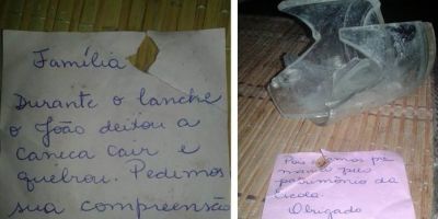 Escola envia bilhete e caneca quebrada para pais de aluno de dois anos