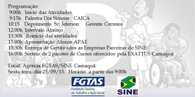 DIA D: 25 de setembro, dia exclusivo para atendimento de PCDs no FGTAS/Sine Camaquã