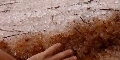 Vídeo: tempestade com granizo causa prejuízo em lavouras no interior de São Jerônimo