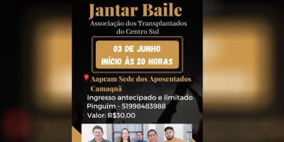 Associação dos Transplantados do Centro Sul realizará jantar baile