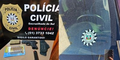 Homem é preso em flagrante por porte de arma e uso de selo da Polícia Civil em Encruzilhada do Sul