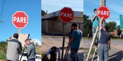 Placas de trânsito recebem manutenção em Camaquã         