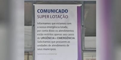 Superlotação no Pronto Socorro do HNSA leva à restrição de atendimentos em Camaquã