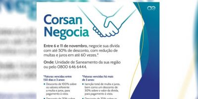 Corsan lança programa de negociação de dívidas com até 50% de desconto