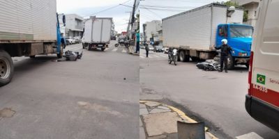 Acidente entre moto e caminhão deixa uma pessoa ferida no centro de Camaquã