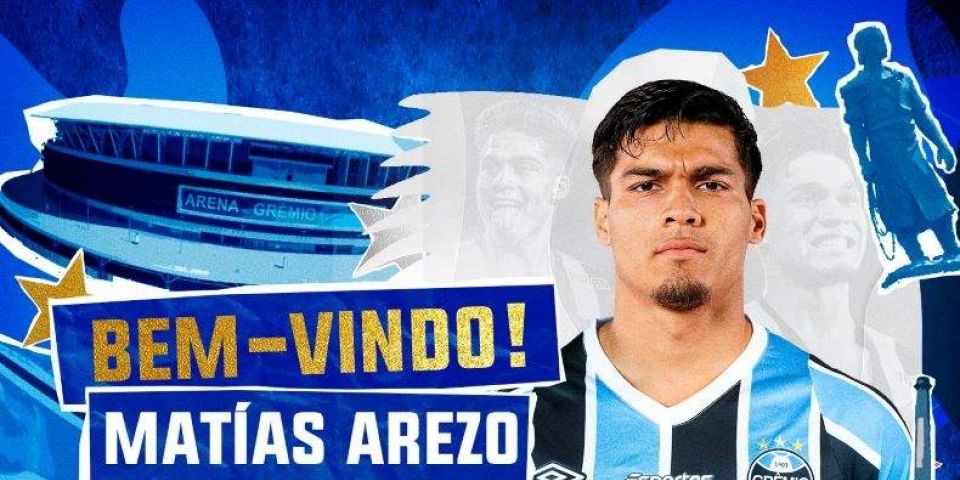 Grêmio anuncia a contratação do centroavante uruguaio Matías Arezo, de 22 anos