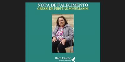 OBITUÁRIO: Nota de Falecimento de Gressi de Freitas Sonemamm, de 73 anos