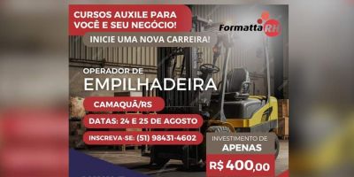 Restam duas vagas para o curso de Operador de Empilhadeira na Formatta RH em Camaquã