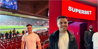 Tipster camaquense, Iago Garcia, é contratado pelo Guia das Apostas no camarote da SuperBet durante jogo do São Paulo