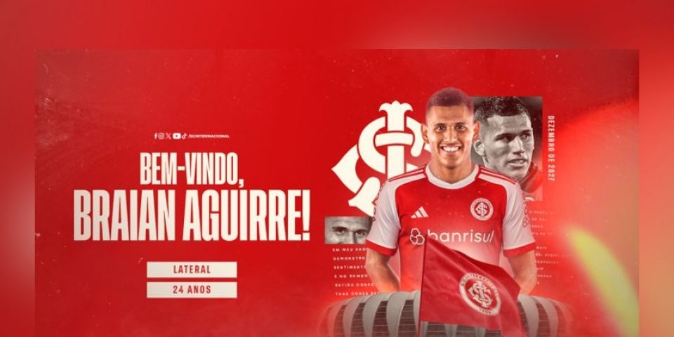 Inter anuncia a contratação do lateral-direito Braian Aguirre, de 24 anos