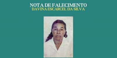 OBITUÁRIO: Nota de Falecimento de Davina Escarcel da Silva, de 84 anos