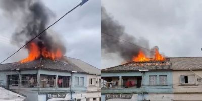 VÍDEO: incêndio de grandes proporções atinge apartamento no centro de Camaquã