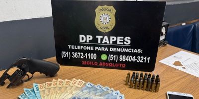 Homem de 43 anos é preso e arma, munições e drogas são apreendidas em Tapes