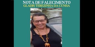 OBITUÁRIO: Nota de Falecimento de Gladis Terezinha da Cunha, de 68 anos