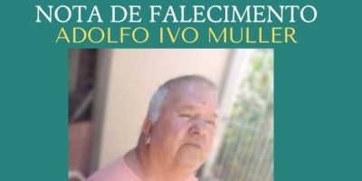 OBITUÁRIO: Nota de Falecimento de Adolfo Ivo Muller, de 75 anos