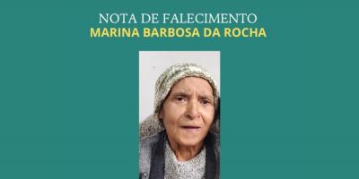 OBITUÁRIO: Nota de Falecimento de Marina Barbosa da Rocha, de 83 anos