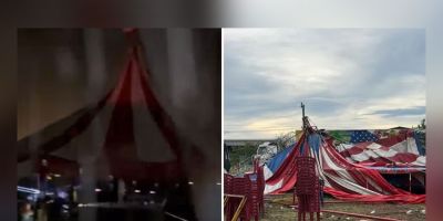 Vinte pessoas ficam feridas após estrutura de circo desabar durante temporal no RS