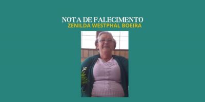 OBITUÁRIO: Nota de Falecimento de Zenilda Westphal Boeira, de 67 anos