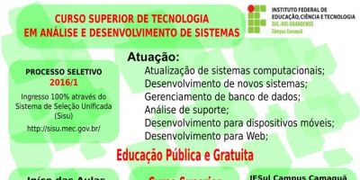 Inscrições abertas para Curso Superior no IFSul Campus Camaquã