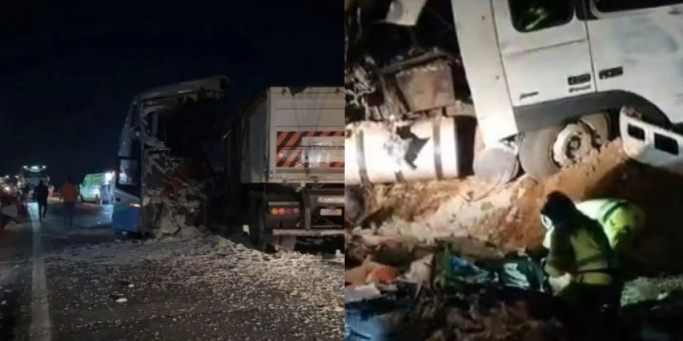 Colisão frontal entre ônibus de turismo e carreta mata 11 pessoas e deixa 46 feridos em MT