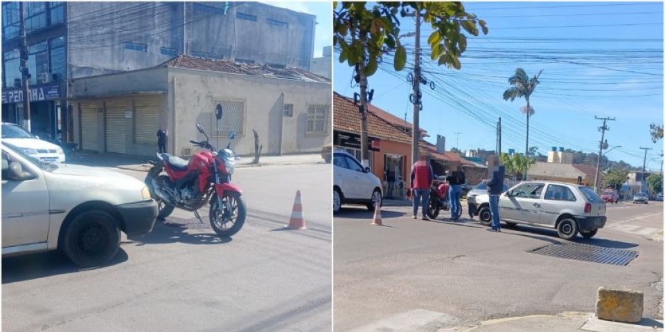 Motociclista fica ferido após colisão entre moto e carro no centro de Camaquã