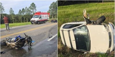 Motociclista fica ferido após colisão entre moto e carro na ERS-350, entre Camaquã e Chuvisca