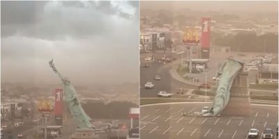 VÍDEO: estátua da Havan desaba após forte ventania em Guaíba