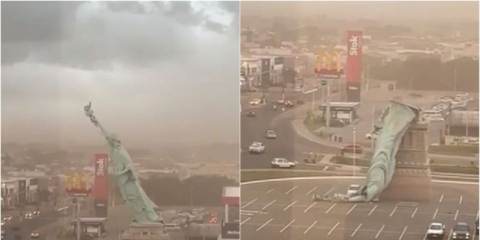 VÍDEO: estátua da Havan desaba após forte ventania em Guaíba