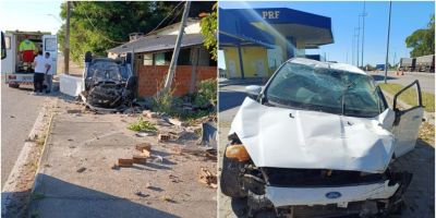 Três pessoas ficam feridas após carro capotar e bater contra muro de casa na BR-392 em Rio Grande