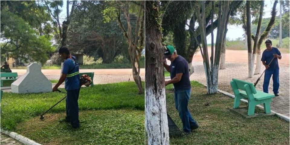Trabalho de manutenção e conservação é realizada em praça do interior de Camaquã